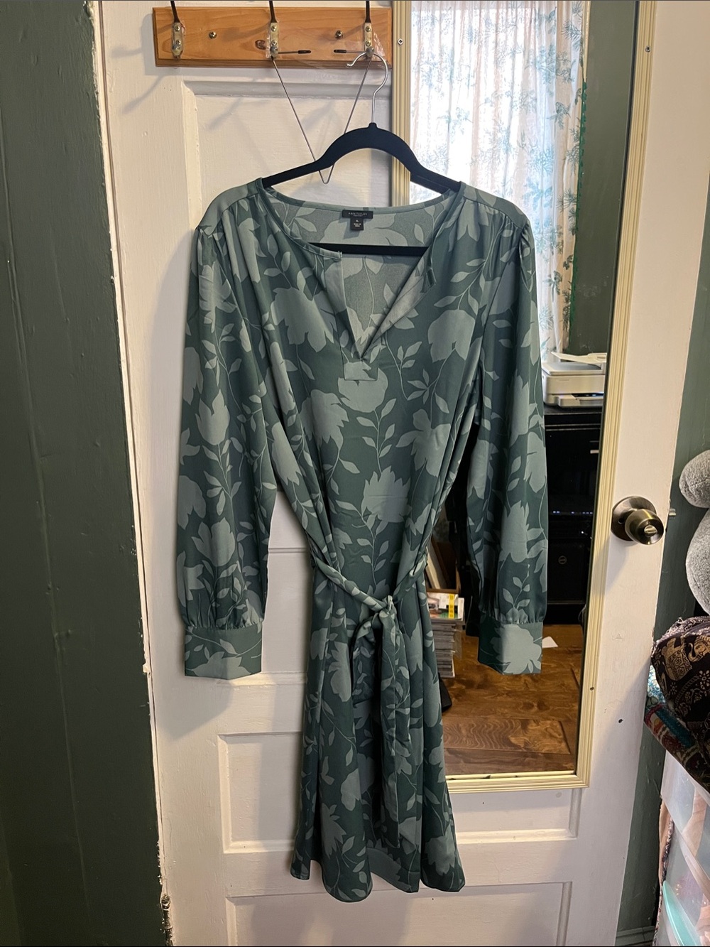 Ann Taylor Sage Green Floral Wrap Dress